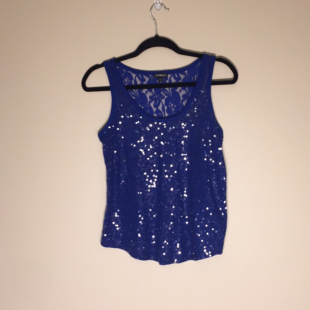 Express Blue Lace and Sequin Tank Top